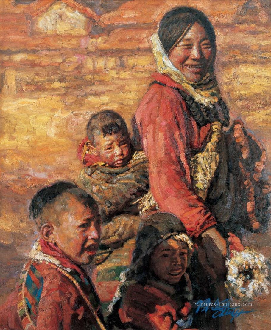 Mère et enfants 2 Chinois Chen Yifei Peintures à l'huile